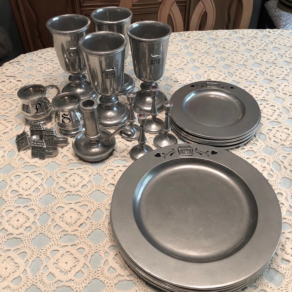 22 Piece Vintage Carson Pewter Table Setting